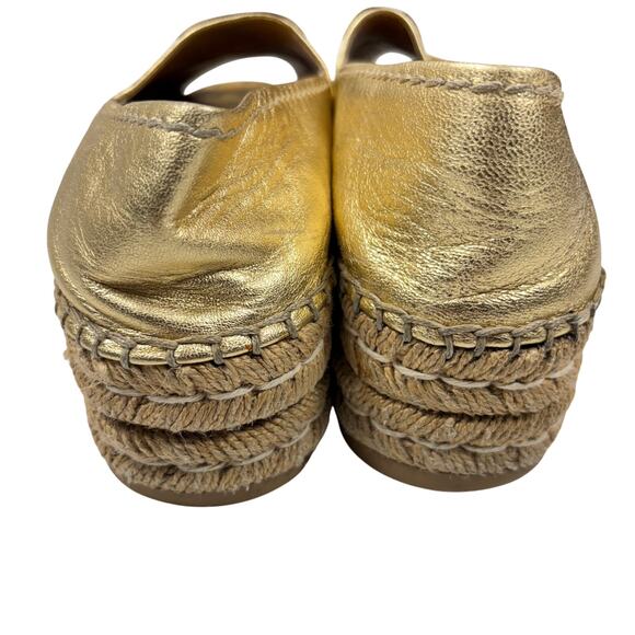 PRADA Gold Metallic Leather Espadrille Platform Loafer Slip On Shoes Size 9/9.5 - Picture 3 of 16